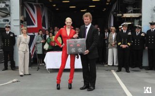 Tuuli Shipster and Sebastian Faulks at the Devil May Care launch on the HMS Exeter Tuuli Shipster and Sebastian Faulks at the Devil May Care launch on the HMS Exeter