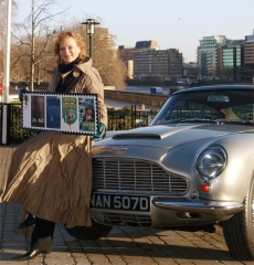 Samantha Bond promoting the Ian Fleming Centenary stamps